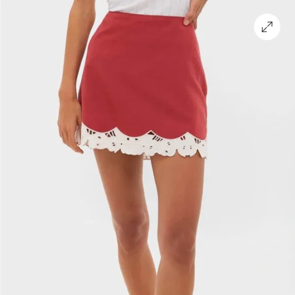 Tuckernuck Meg Mini Skirt Women Size S Red New Cotton Linen Eyelet Trim NYAP-12 - Picture 1 of 10